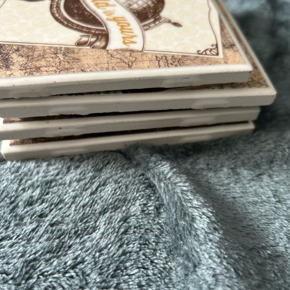 Handmade Ceramic Coaster Set Paris World Map Cream Square Set of Four - Picture 4 of 6